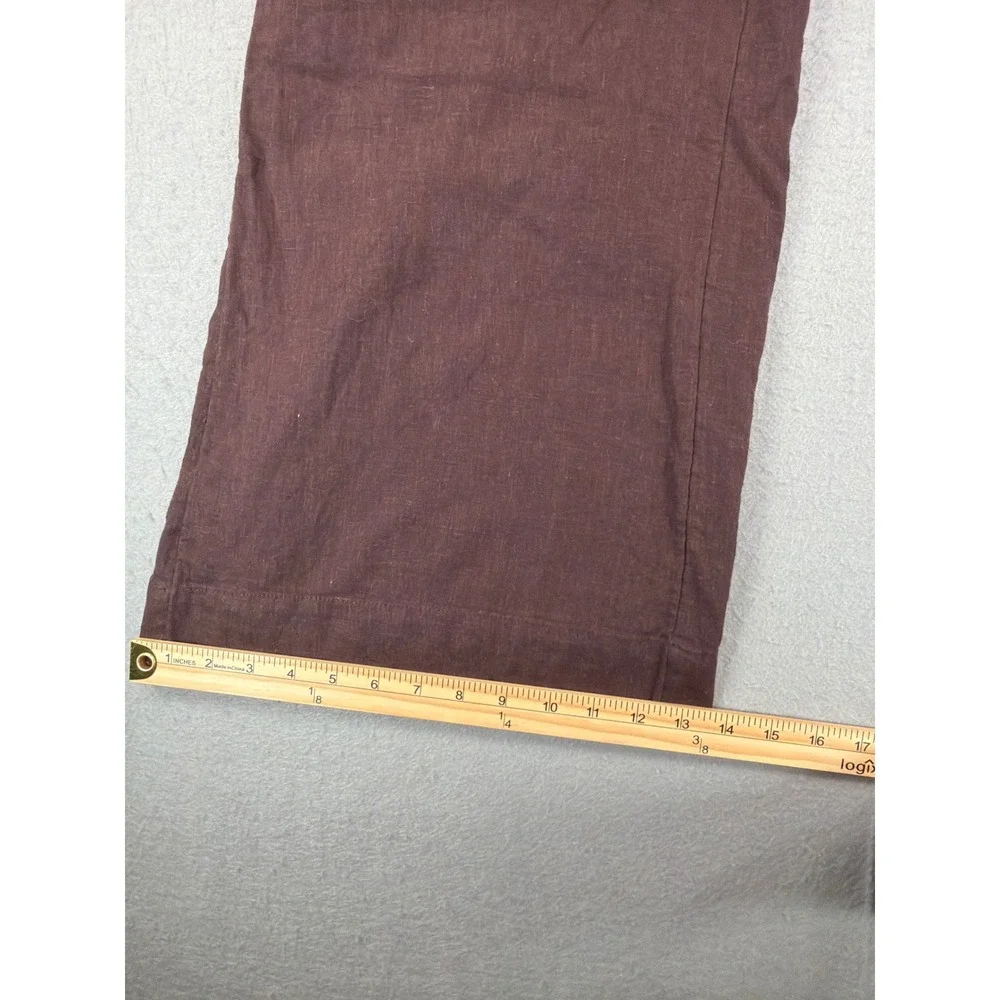 Free People Brown Linen Blend Wide Leg Crop Pants Elastic Waist Boho Women Small